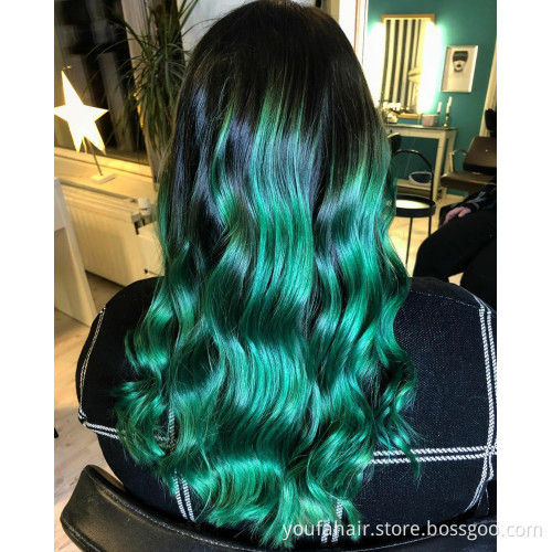 Natural Brazilian Straight Human Hair Wigs Ombre 1b Green Lace Closure Remy Long Wigs 180% Density Pre Plucked with Baby Hair